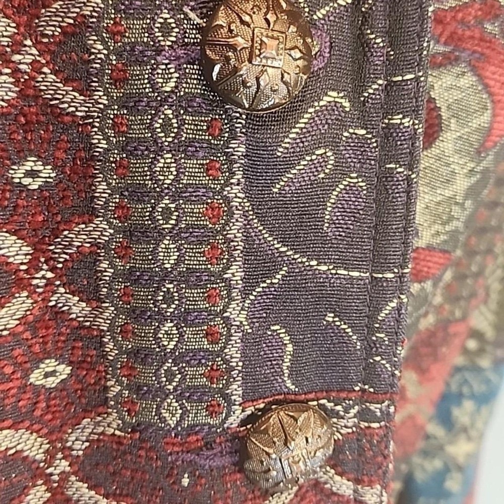 VTG 1X Tapestry Womens Blazer Patchwork Jacket BURGUNDY ART to WEAR Kilim XL 48